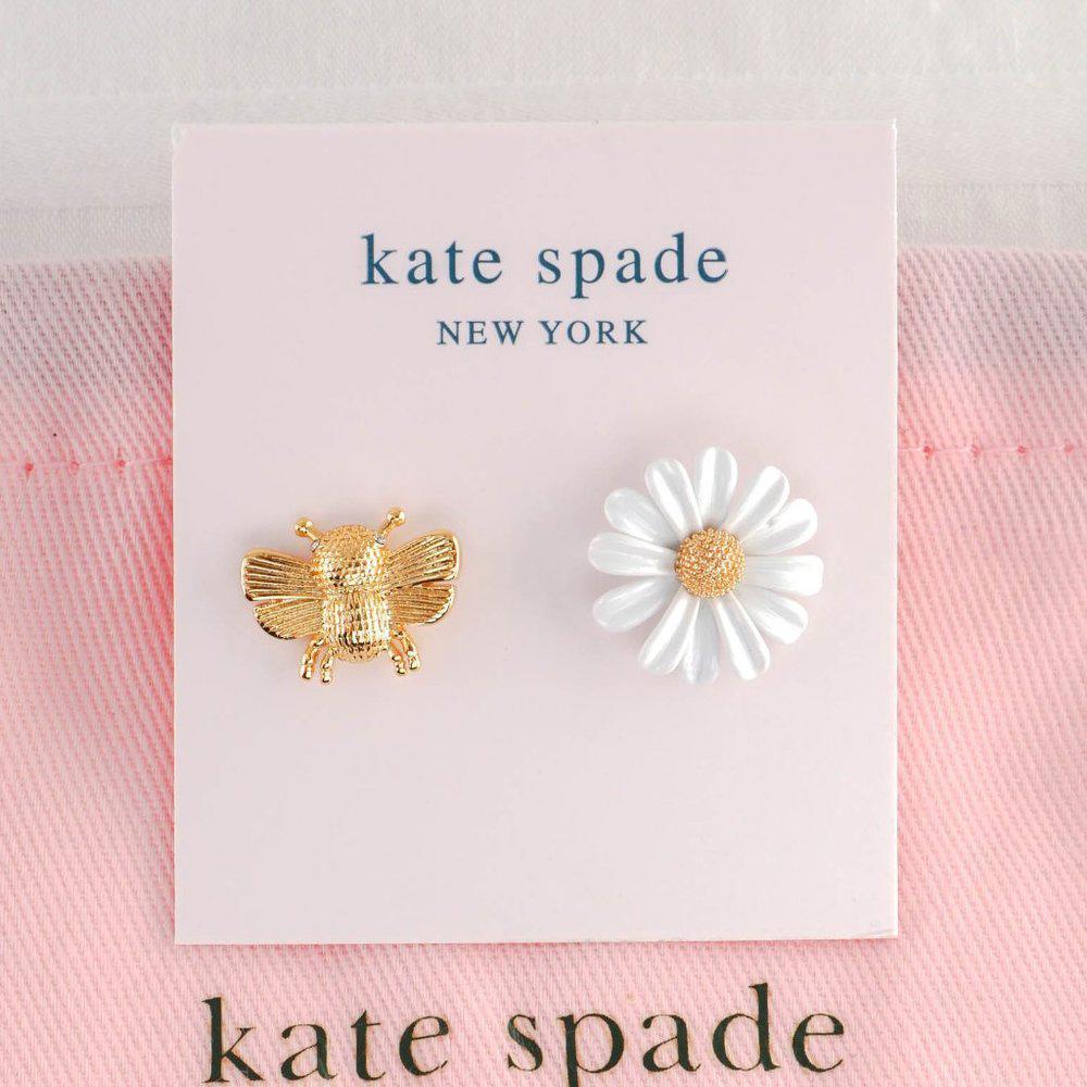Kate Spade Flower & Bee Mismatched Stud Earrings (with Dust Bag) Brand New